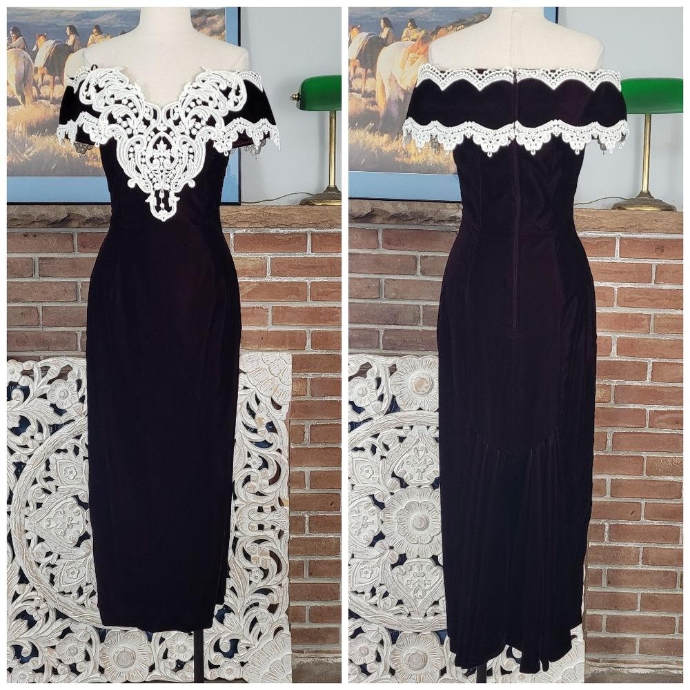 Vintage Jessica Mcclintock Bridal Burgundy Purple Velvet Lace Dress Sz Small